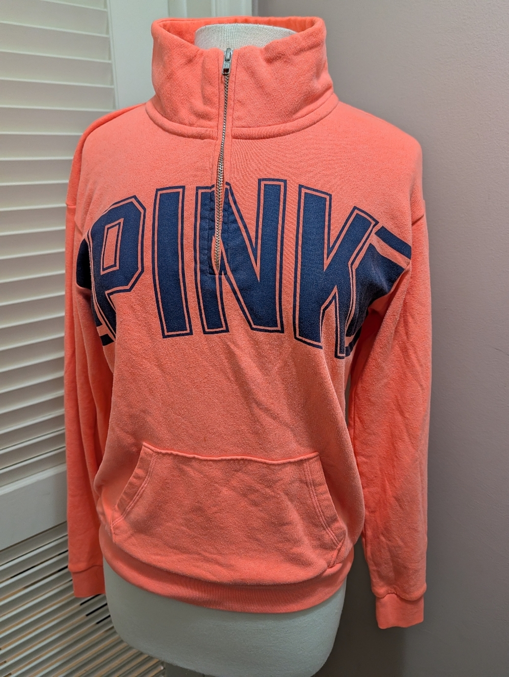 PINK by VS  3/4 zip sweatshirt pullover big logo salmon coral color XS vintage